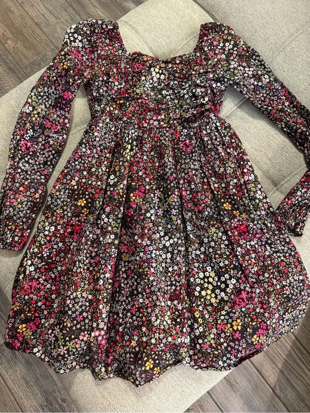 GAP Black Floral Long-Sleeve Girls' Dress with Pink and Yellow Accents